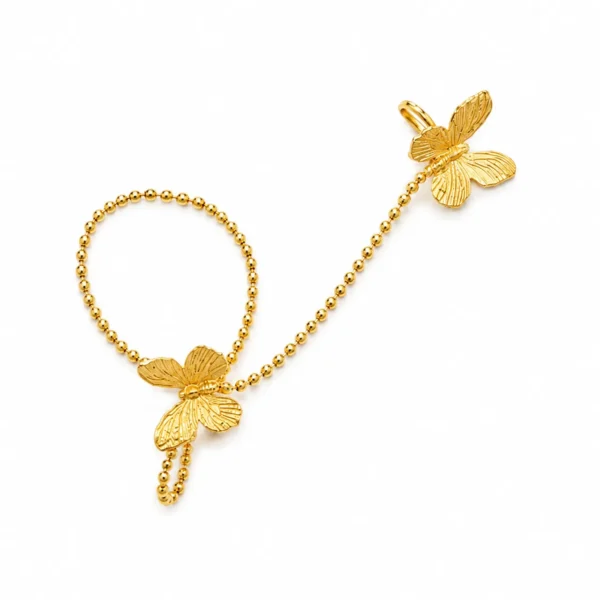 Gold-tone butterfly hand harness for kids, ring-to-bracelet chain design by ANIKI