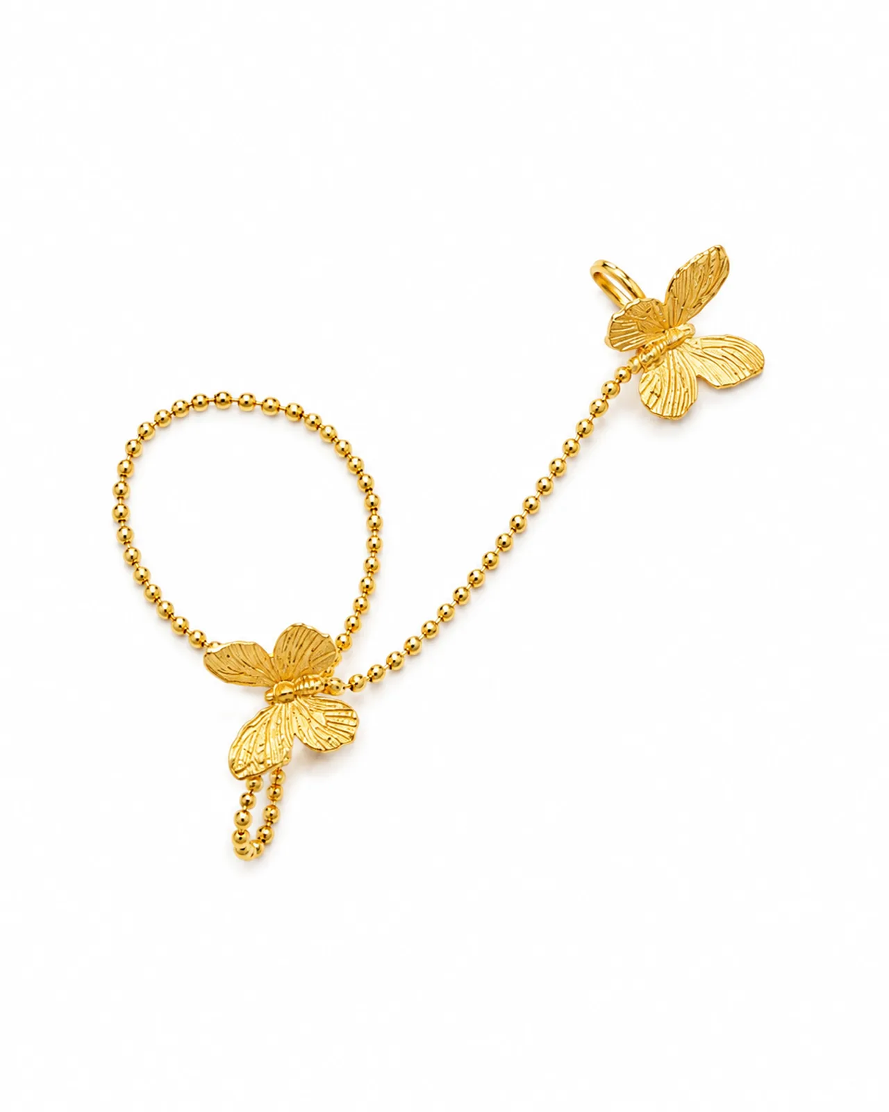 Butterfly Hand Harness 1 Gold-tone butterfly hand harness for kids, ring-to-bracelet chain design by ANIKI