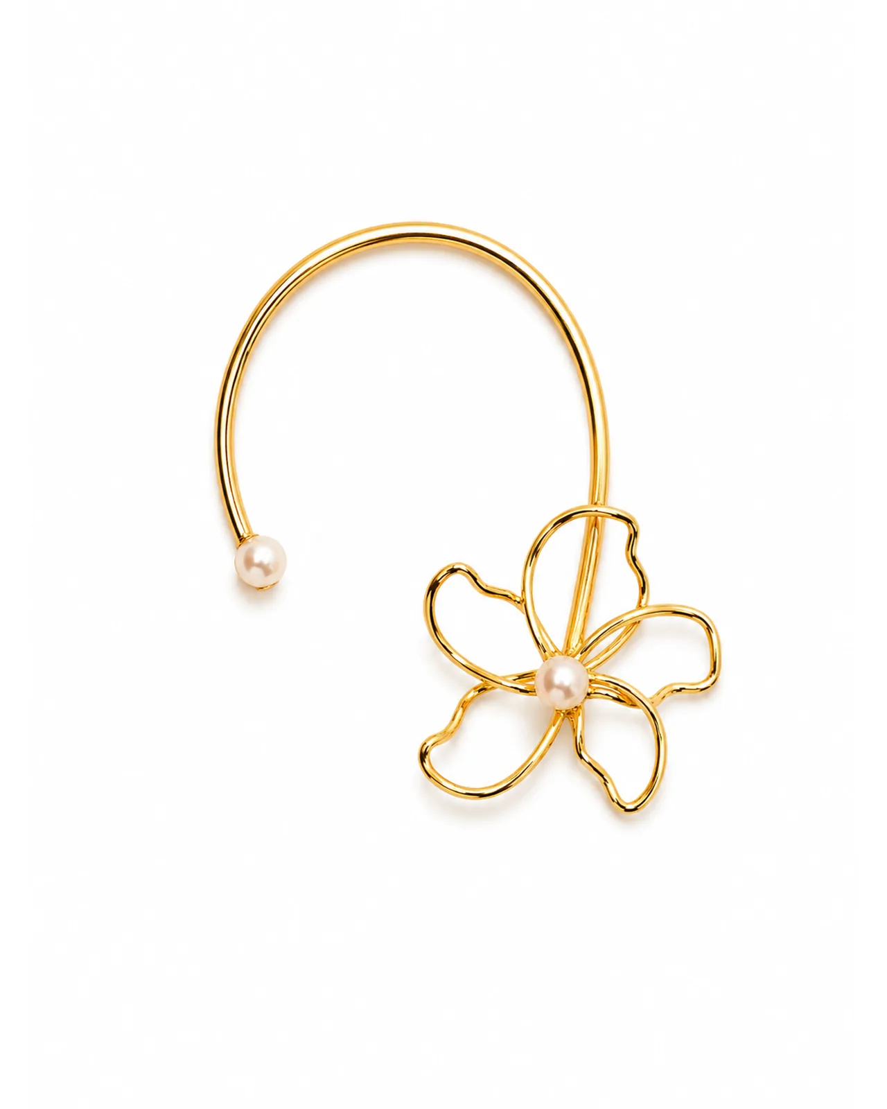 Golden Pearl Flower Ear Cuff 1 Golden pearl flower ear cuff for kids with dainty pearl beads on a soft gold finish