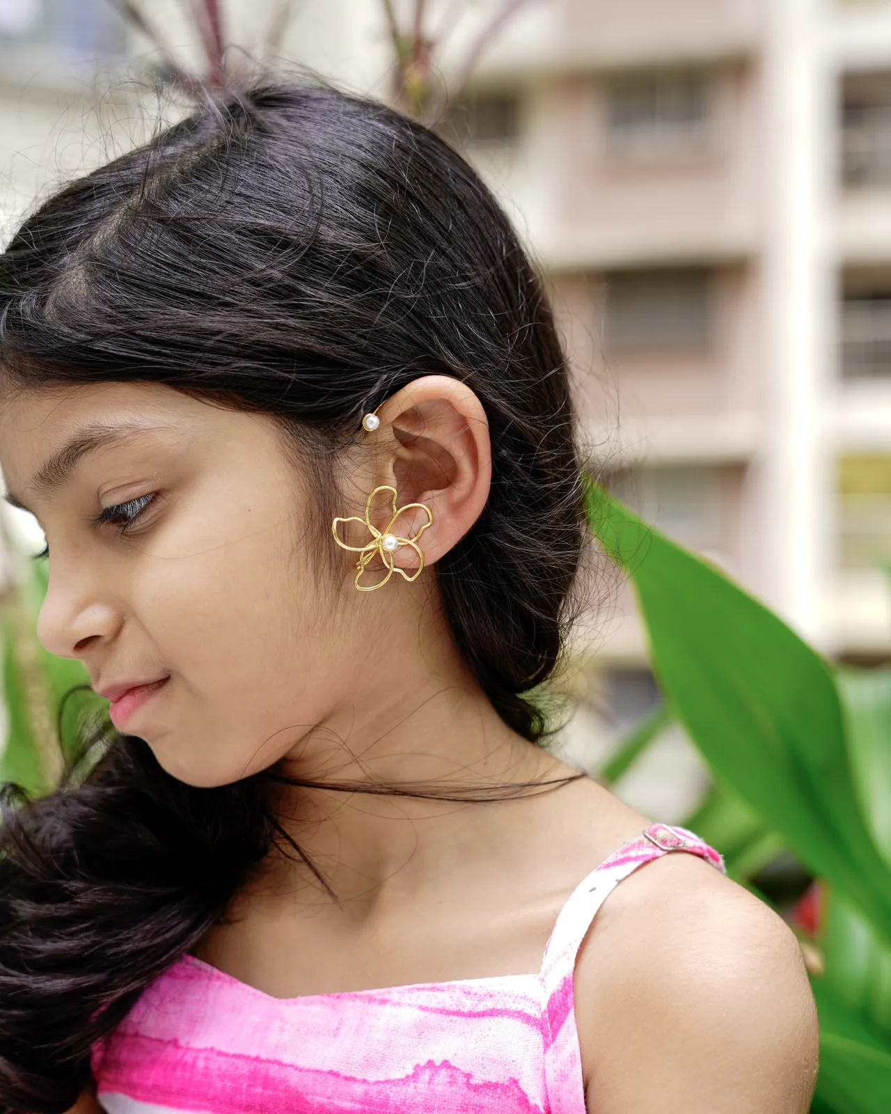 Golden Pearl Flower Ear Cuff 2 Golden Pearl Flower Ear Cuff worn