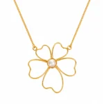 Gold-tone flower pendant with a single pearl on a delicate chain, ANIKI pearl pendant for kids