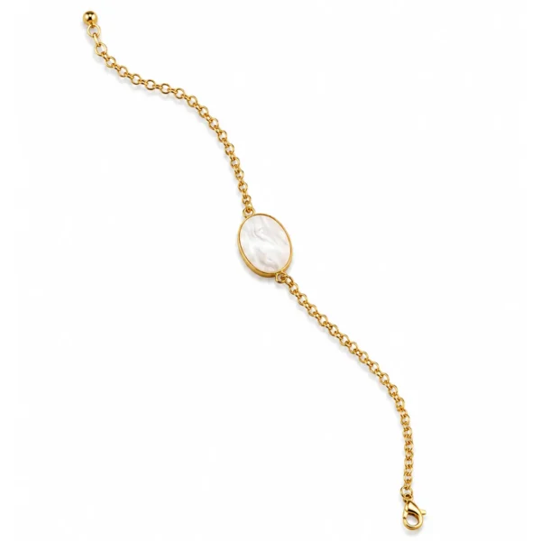 Mother-of-pearl rakhi bracelet with adjustable gold-tone chain and oval charm